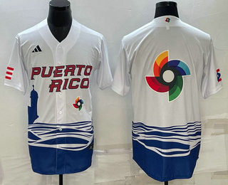 Men%27s Puerto Rico Baseball Big Logo White 2023 World Baseball Classic Stitched Jerseys